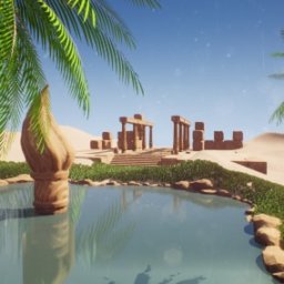 Ancient Desert Oasis Temple Ruins w/Procedural Block Tiling System